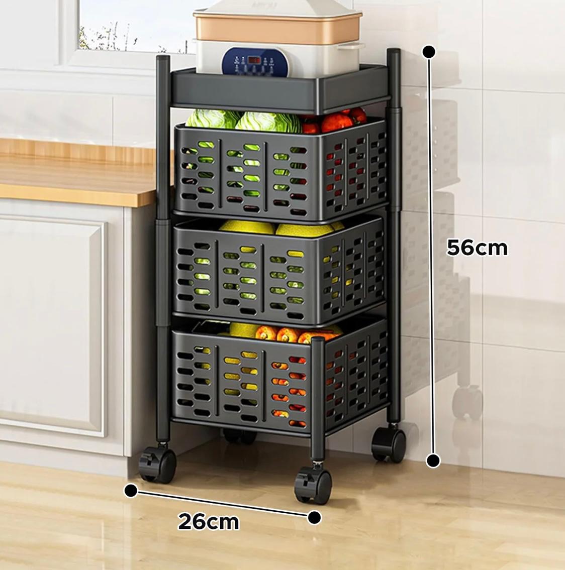 رف تخزين دوار للمطبخ مكون من 3 طبقات، منظم خضروات الفواكه، عربة الأدوات المساعدة، تنظيم المنزل