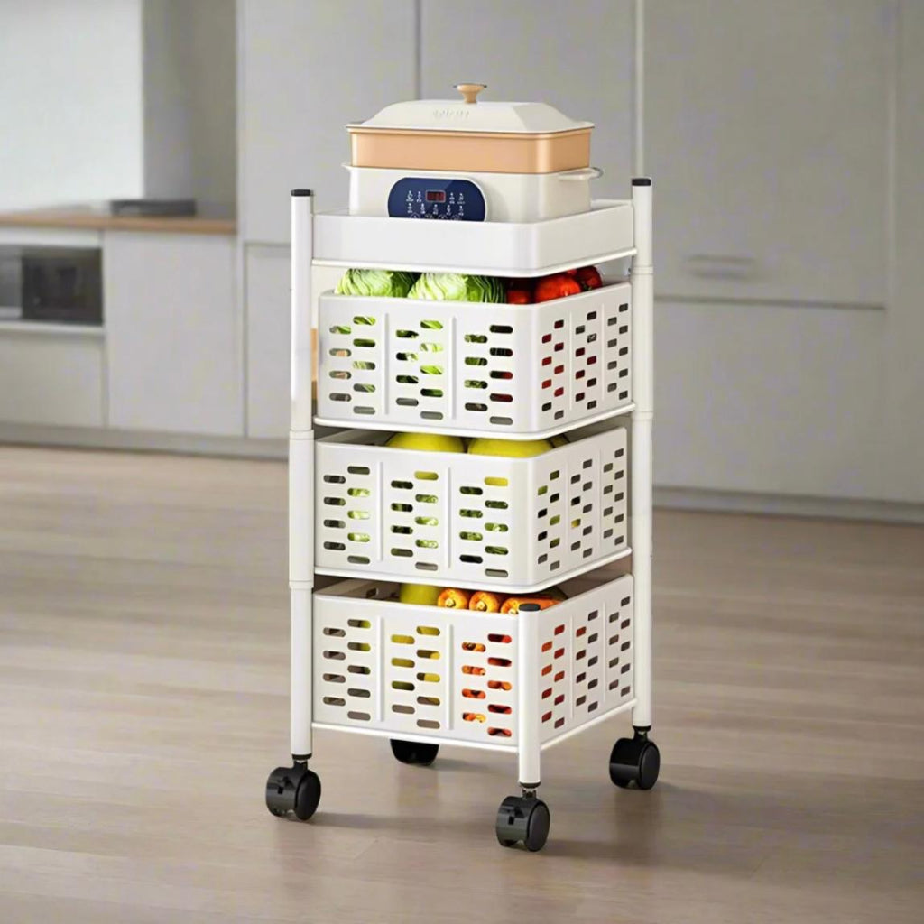 رف تخزين دوار للمطبخ مكون من 3 طبقات، منظم خضروات الفواكه، عربة الأدوات المساعدة، تنظيم المنزل