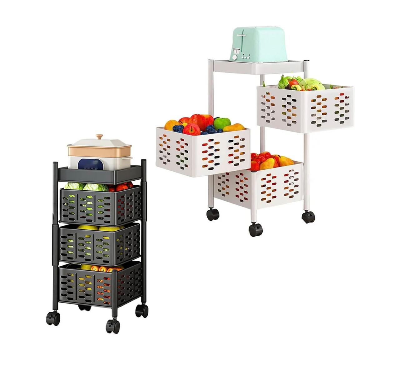 رف تخزين دوار للمطبخ مكون من 3 طبقات، منظم خضروات الفواكه، عربة الأدوات المساعدة، تنظيم المنزل