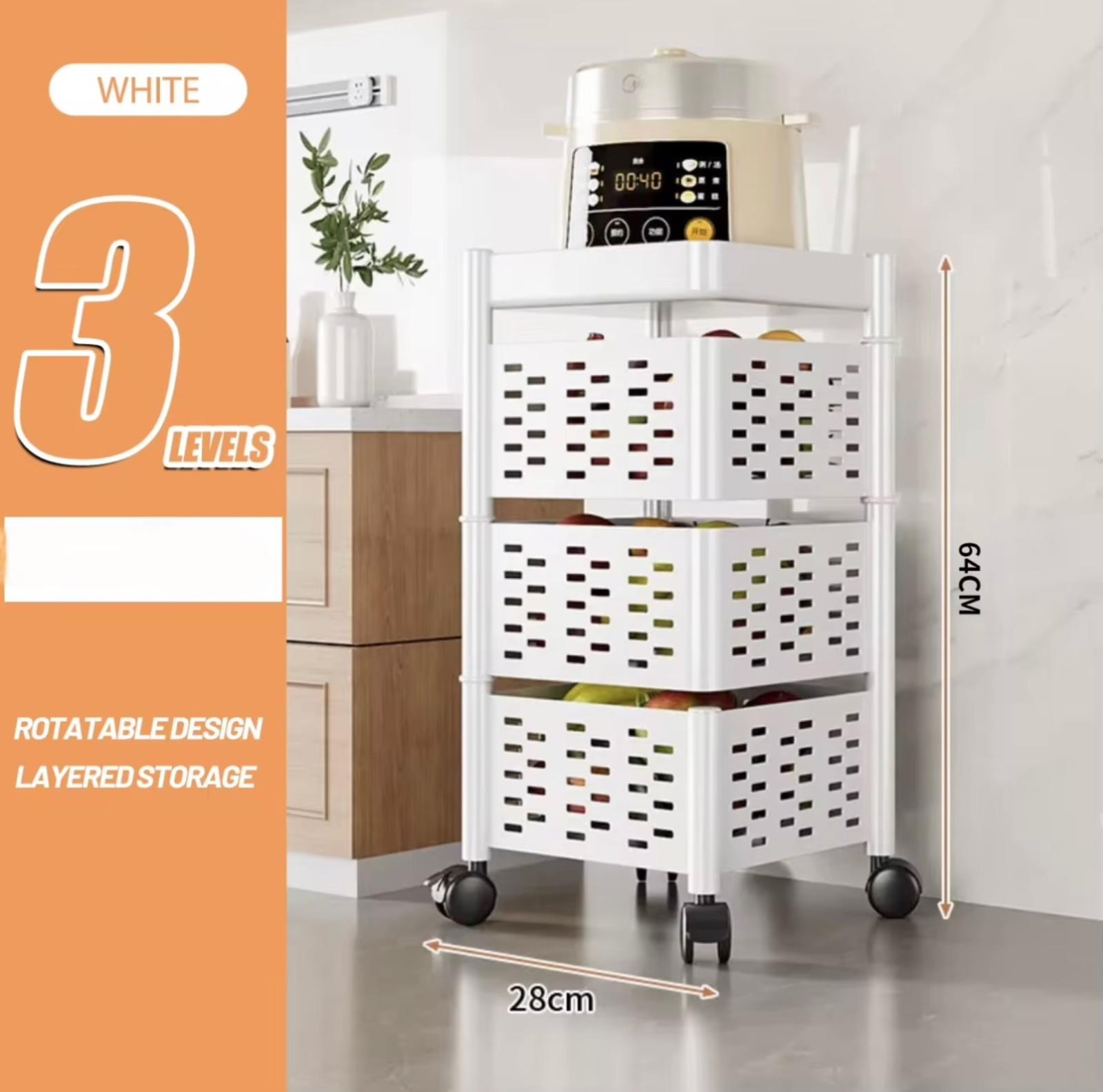 رف تخزين دوار للمطبخ مكون من 3 طبقات، منظم خضروات الفواكه، عربة الأدوات المساعدة، تنظيم المنزل