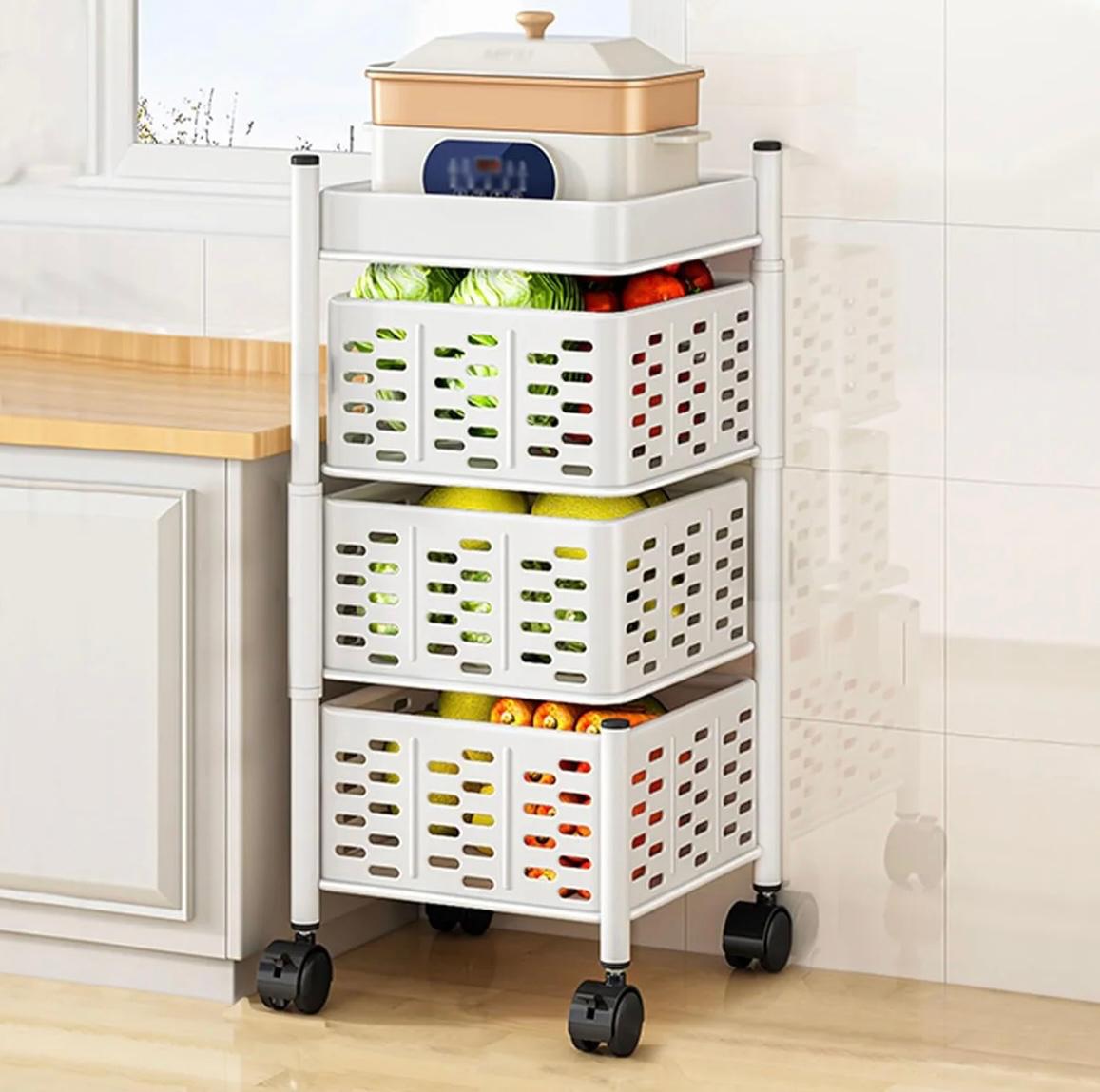 رف تخزين دوار للمطبخ مكون من 3 طبقات، منظم خضروات الفواكه، عربة الأدوات المساعدة، تنظيم المنزل