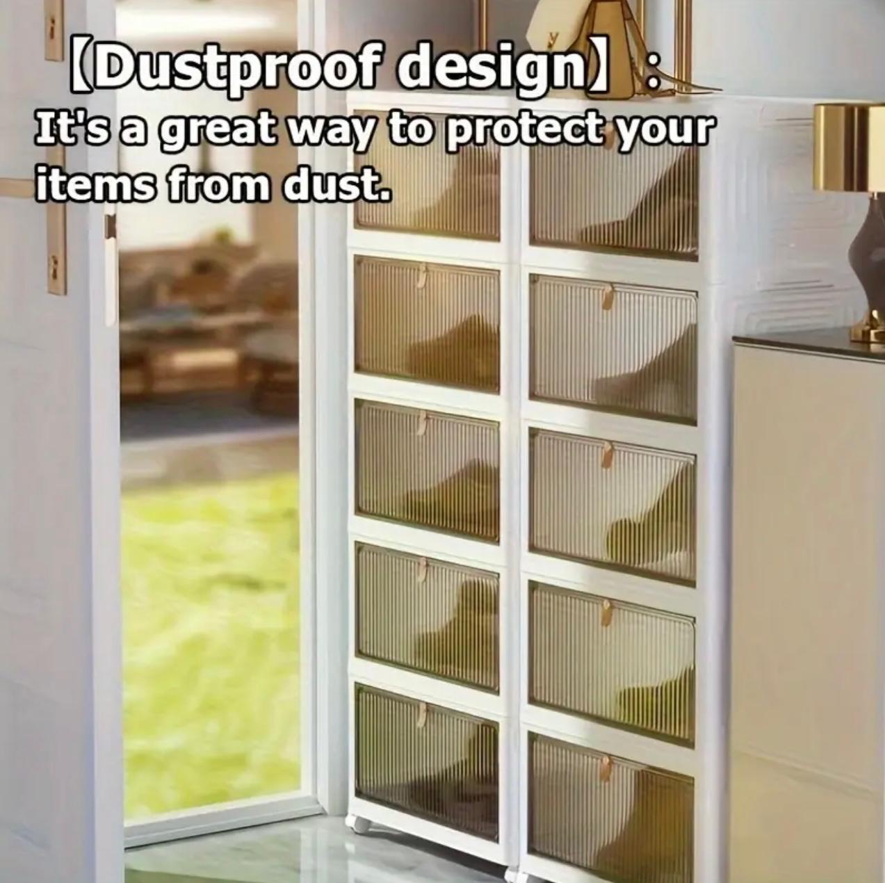 صندوق تخزين متعدد الوظائف قابل للطي مكون من 5 طبقات مع باب شفاف - منظم قابل للتكديس للمنزل والمكتب