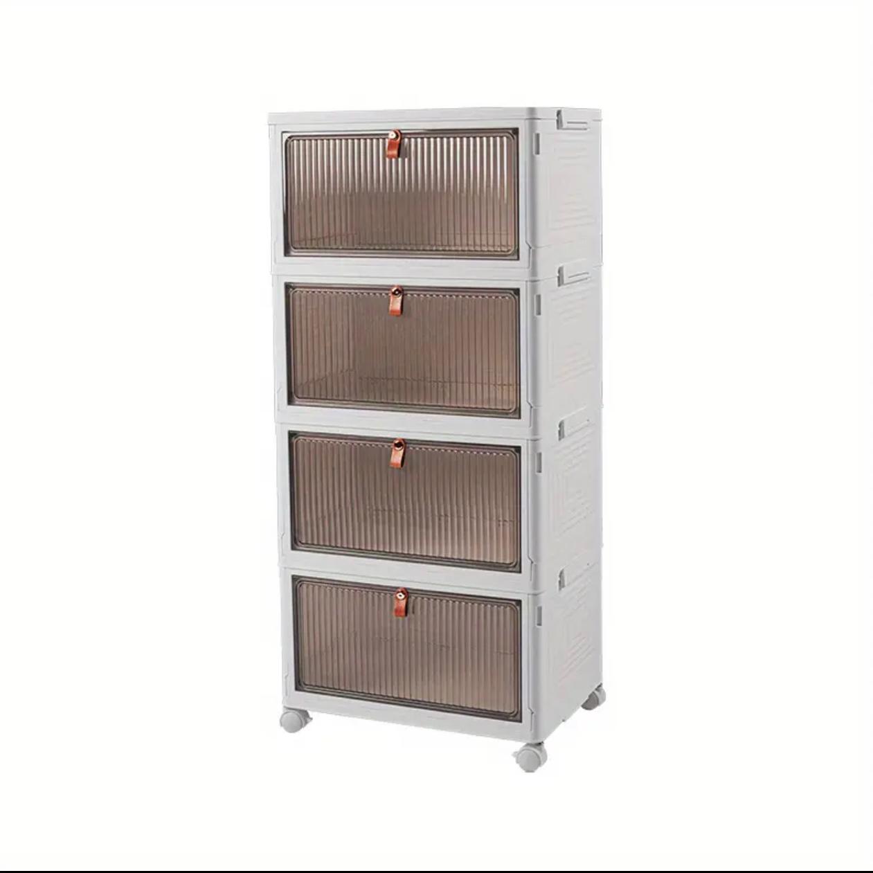 صندوق شفاف قابل للطي من 4 طبقات - رف تخزين بلاستيكي مقاوم للغبار للمنزل أو السكن الجامعي