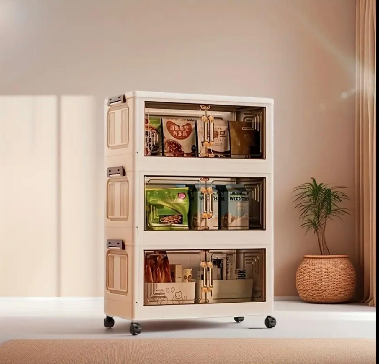 خزانة تخزين دوارة ذات 3 طبقات بعجلات - منظم رفيع موفر للمساحة للمطبخ والمخزن والمكتب