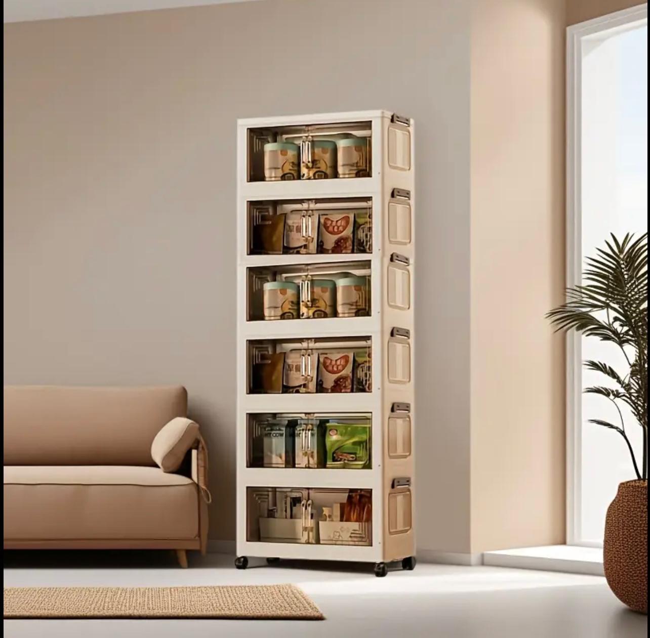 خزانة تخزين دوارة مكونة من 6 طبقات بعجلات - منظم نحيف وكبير السعة للمطبخ والمخزن والمكتب