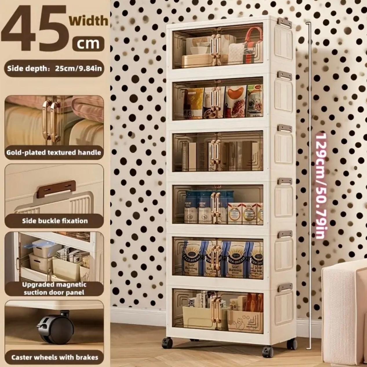 خزانة تخزين دوارة مكونة من 6 طبقات بعجلات - منظم نحيف وكبير السعة للمطبخ والمخزن والمكتب