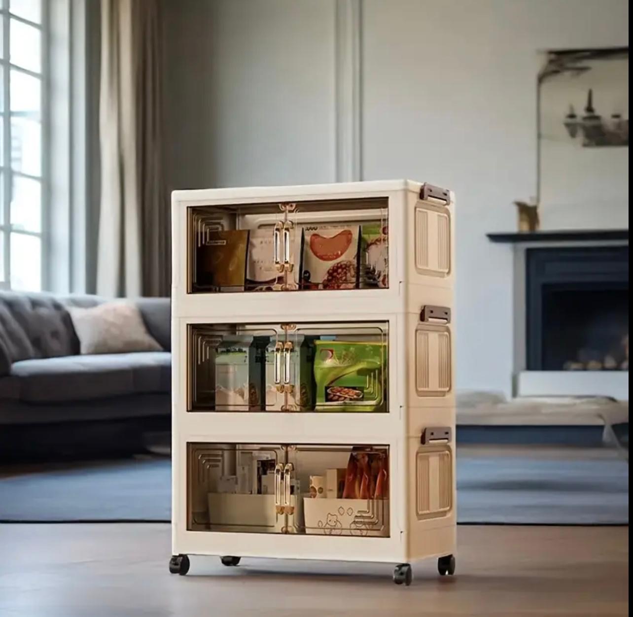 خزانة تخزين دوارة ذات 3 طبقات بعجلات - منظم رفيع موفر للمساحة للمطبخ والمخزن والمكتب