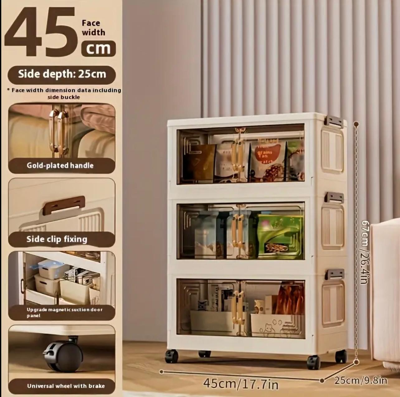 خزانة تخزين دوارة ذات 3 طبقات بعجلات - منظم رفيع موفر للمساحة للمطبخ والمخزن والمكتب