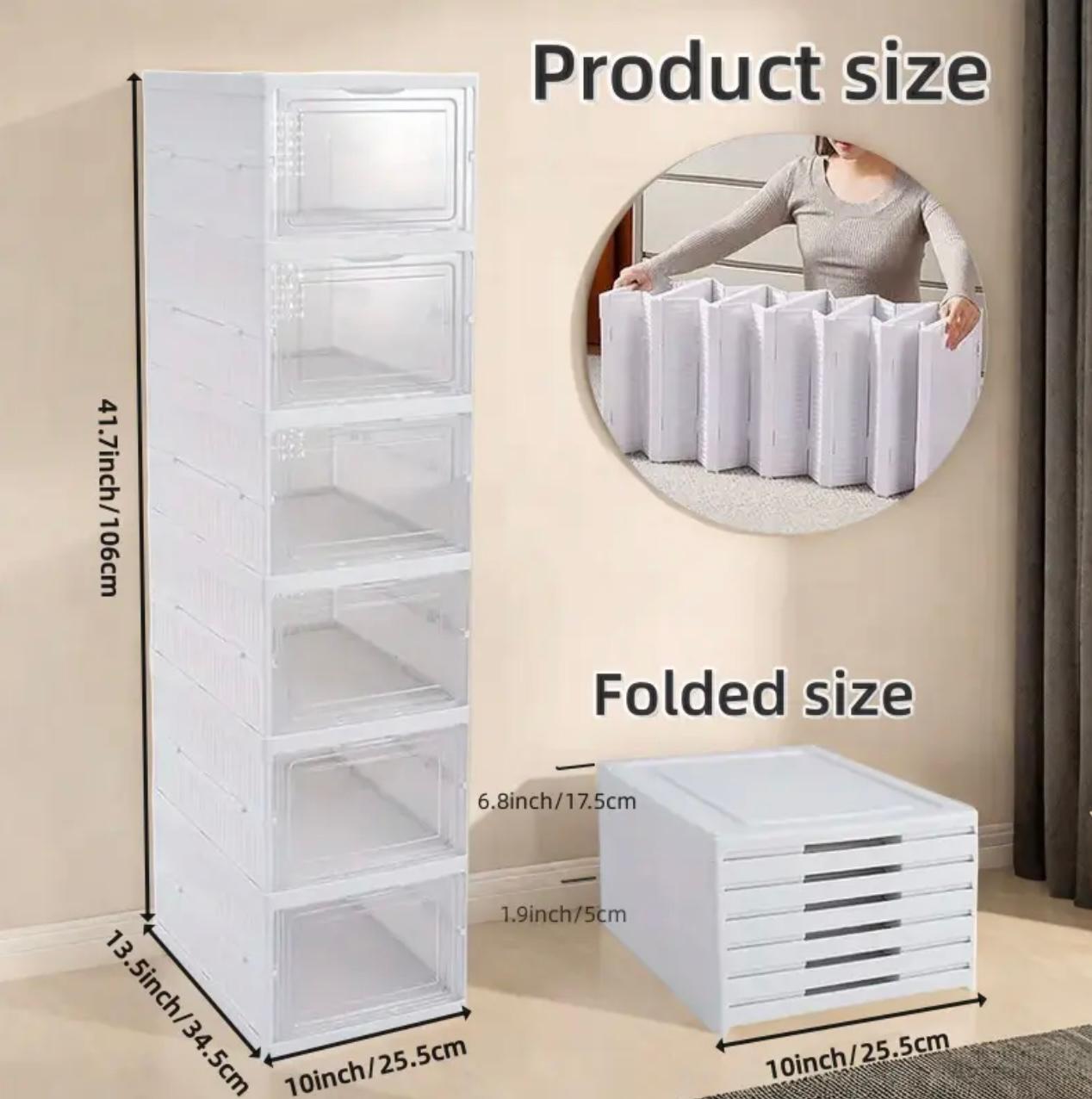 صناديق أحذية شفافة قابلة للطي مكونة من 6 طبقات – منظم مقاوم للغبار وموفر للمساحة