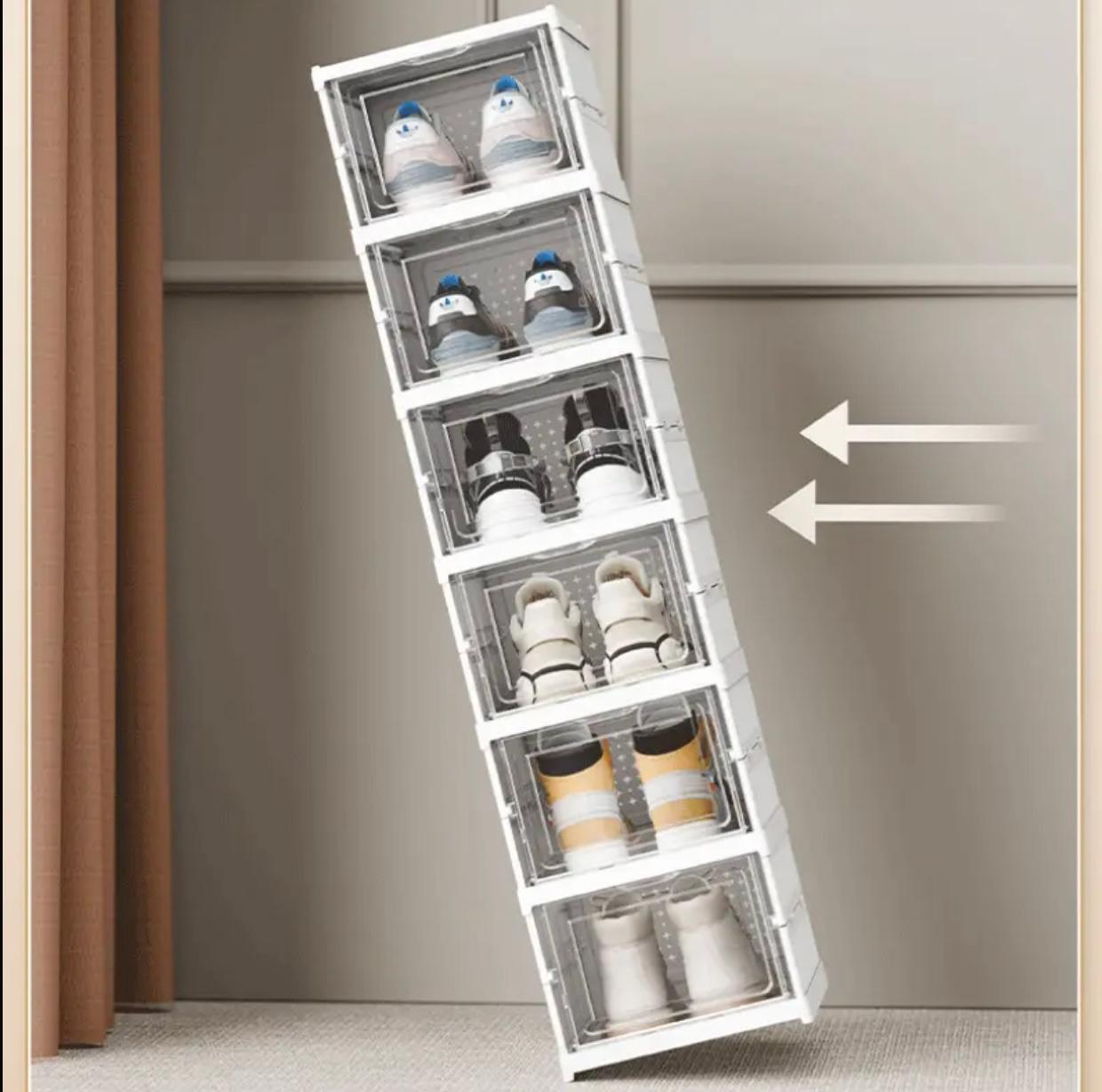 صناديق أحذية شفافة قابلة للطي مكونة من 6 طبقات – منظم مقاوم للغبار وموفر للمساحة