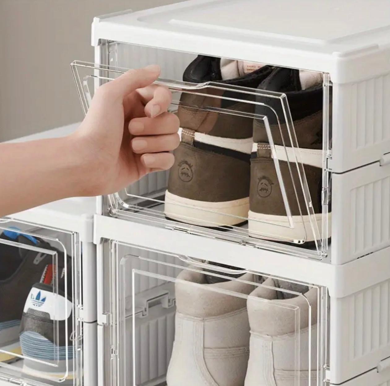 صناديق أحذية شفافة قابلة للطي مكونة من 6 طبقات – منظم مقاوم للغبار وموفر للمساحة