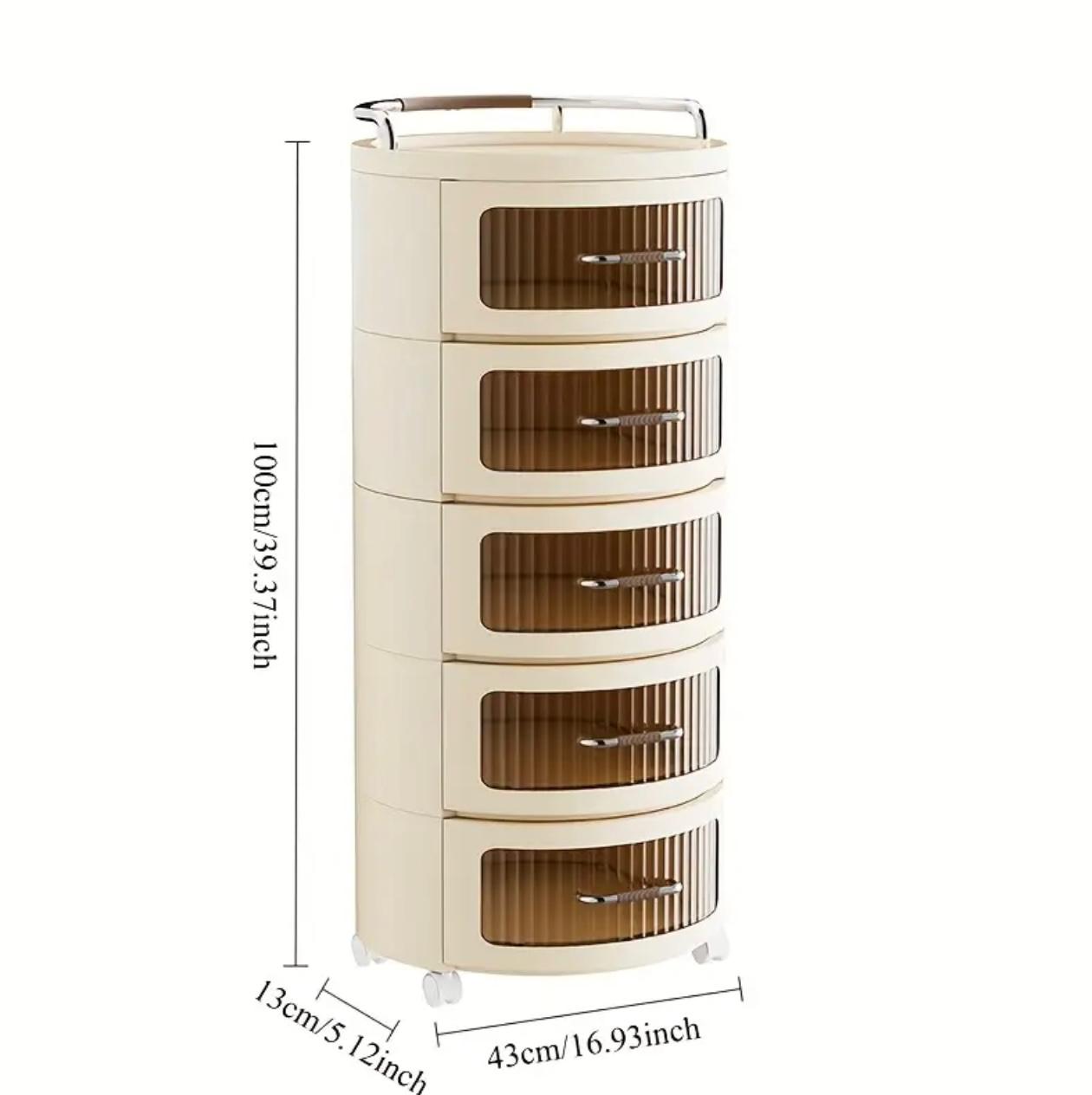 خزانة تخزين دوارة بـ 5 أدراج بأدراج شفافة – منظم متعدد الطبقات للمنزل والمكتب