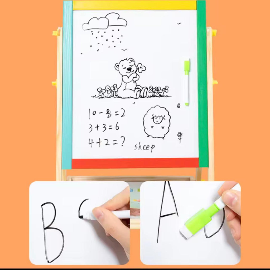 Children 2 in 1 Adjustable Black/White Magnetic Drawing Board Wooden Easel Kids Drawing Board