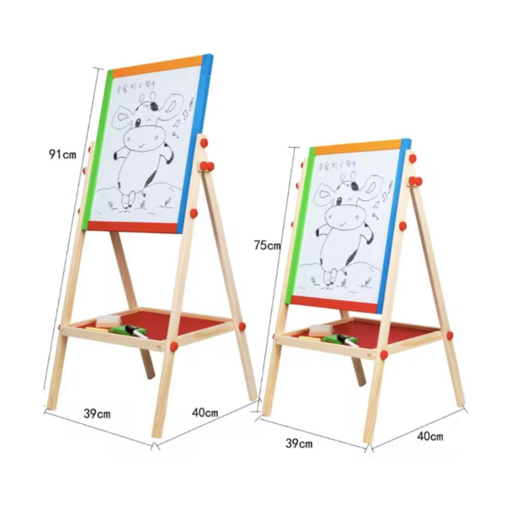 Children 2 in 1 Adjustable Black/White Magnetic Drawing Board Wooden Easel Kids Drawing Board