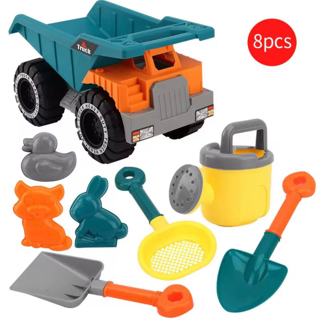 8 pcs Large Truck Beach and Snow Toy Set with Watering Can, Perfect Outdoor Sand Truck for Kids' Birthday Gift