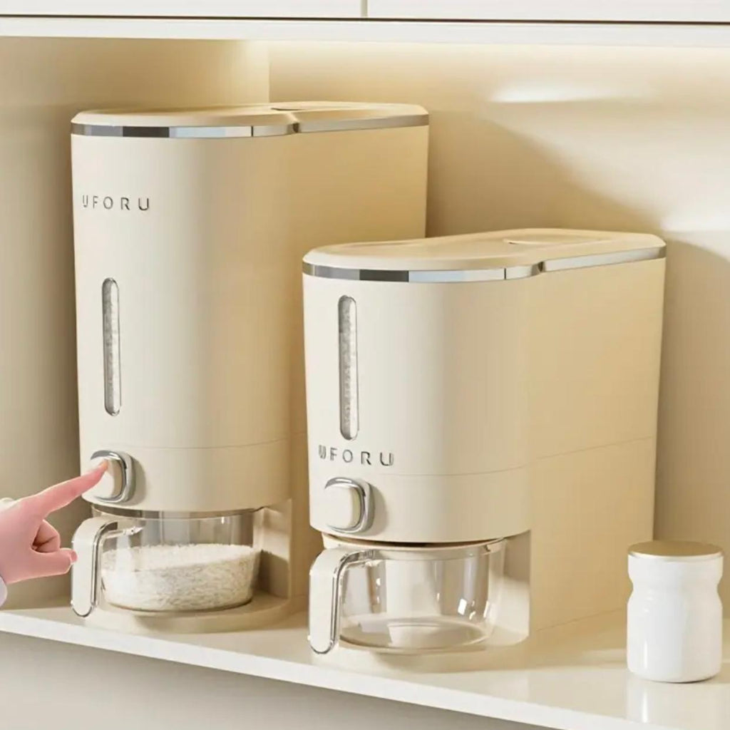 موزع أرز 5 كجم مع كوب قياس - حاوية حبوب شفافة ومقاومة للرطوبة والحشرات