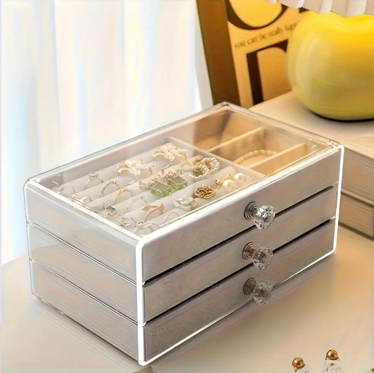 3-Tier Acrylic Jewelry Organizer – Transparent, Dustproof Display Box