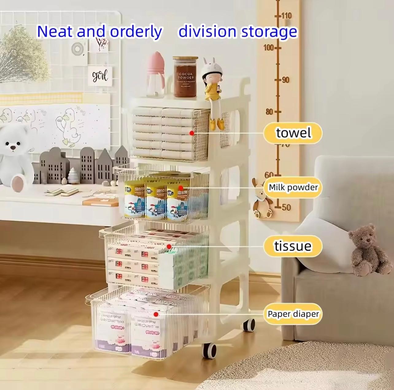 منظم تخزين 4 طبقات بعجلات - خزانة بلاستيكية قابلة للتكديس