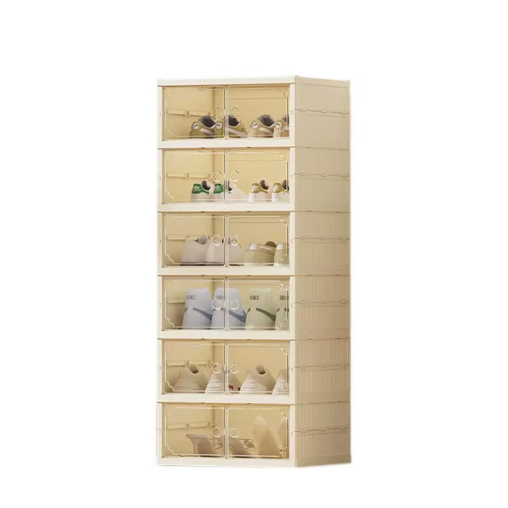 Transparent Door Shoe Storage Box – 6-Layer Foldable Organizer