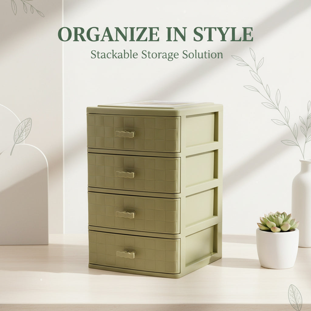 صندوق تخزين بلاستيك 4 درج ( مقاس - 25x15x22 سم ) أدراج منظمة للإكسسوارات