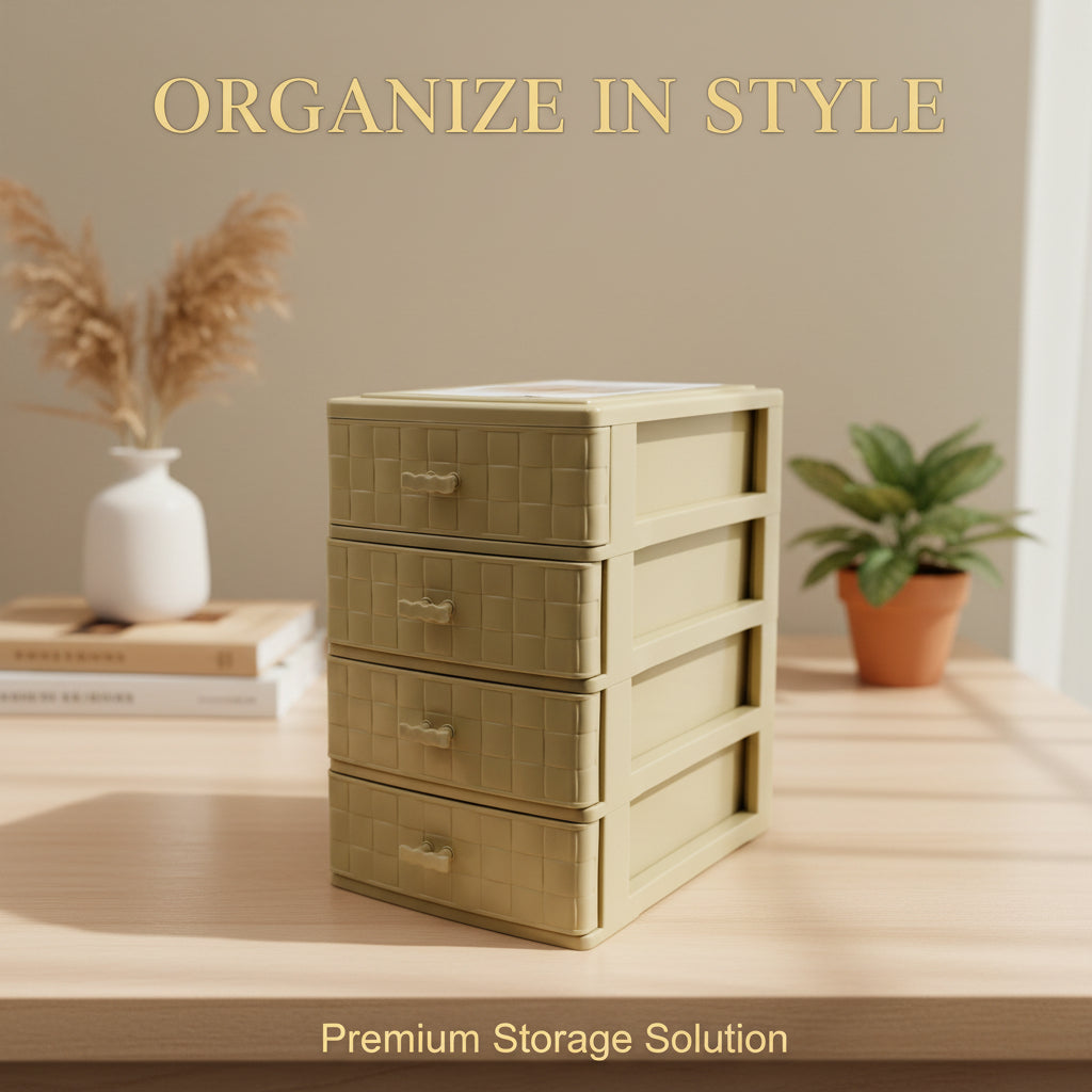 صندوق تخزين بلاستيك 4 درج ( مقاس - 25x15x22 سم ) أدراج منظمة للإكسسوارات