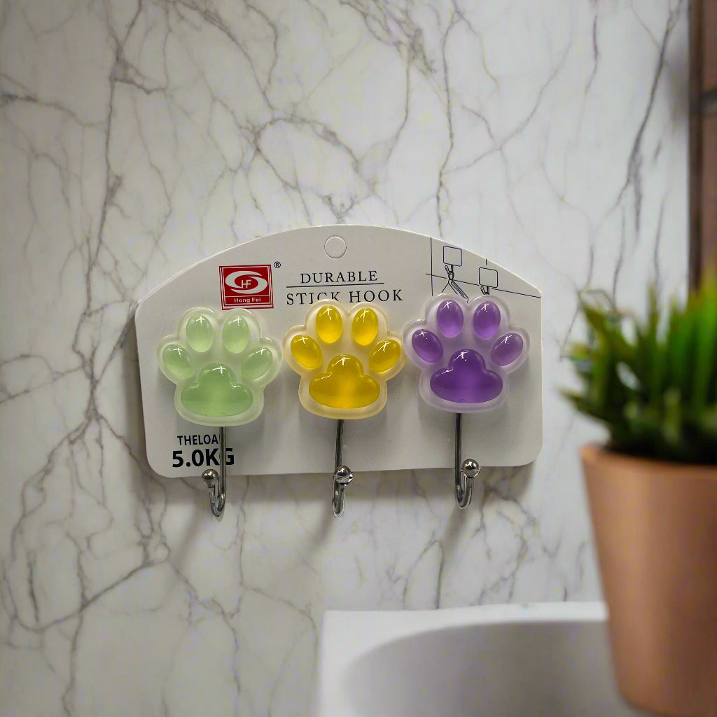 Wall Hooks ( 3pcs Set) PVC Waterproof Heavy Duty Sticky Plastic Hooks,Hanging Capacity 5 KG Max
