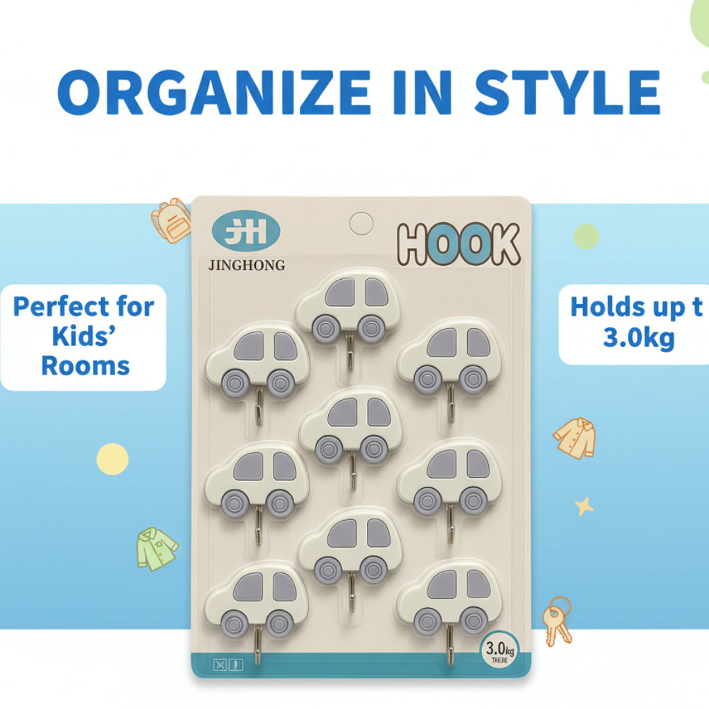 مجموعة خطافات لاصقة مكونة من 9 قطع - خطافات حائط أنيقة بنمط السيارة والطيران