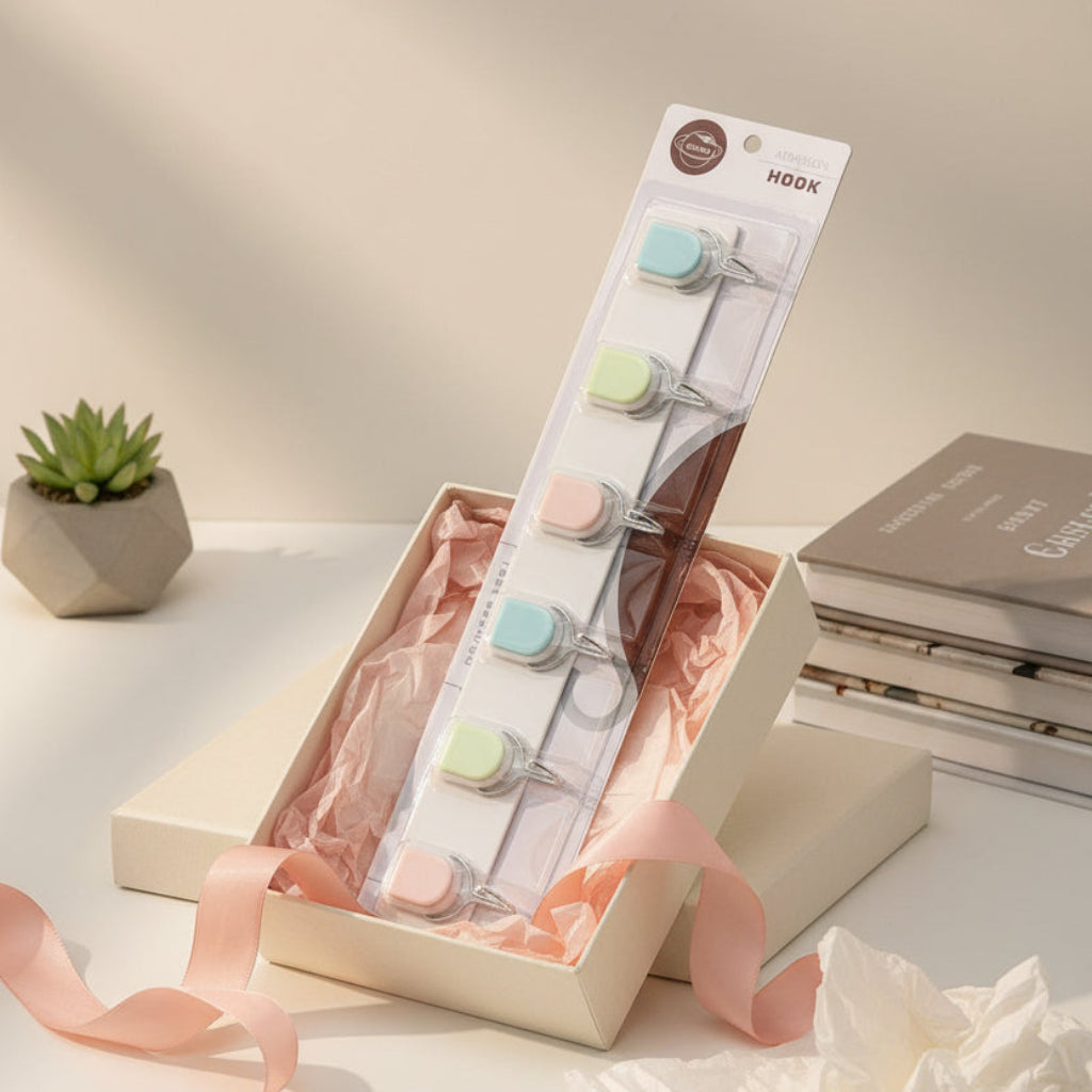 6pcs PVC Heavy-Duty Wall Hooks – Waterproof Sticky Plastic Hooks, 5 KG Max Load