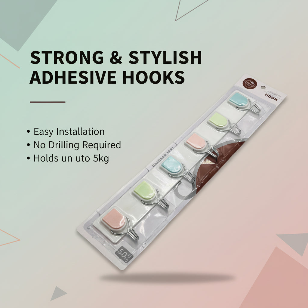 6 قطع من خطافات الحائط البلاستيكية شديدة التحمل - خطافات بلاستيكية لاصقة مقاومة للماء، حمل أقصى 5 كجم