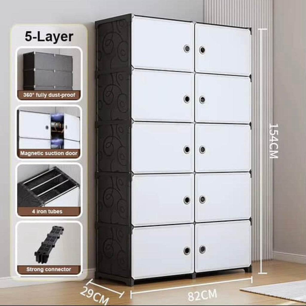 Storage Cabinet with 5 Layer Functional Plastic Organizer for Clothes, Shoes, and Wardrobes