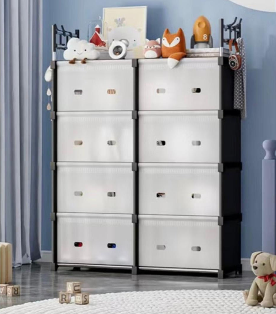 منظم تخزين من 3 طبقات، رف تخزين، رف كتب، خزانة كتب مع باب أنابيب فولاذية/بلاستيك أسود/أبيض (الحجم 80 × 27 × 109 سم)