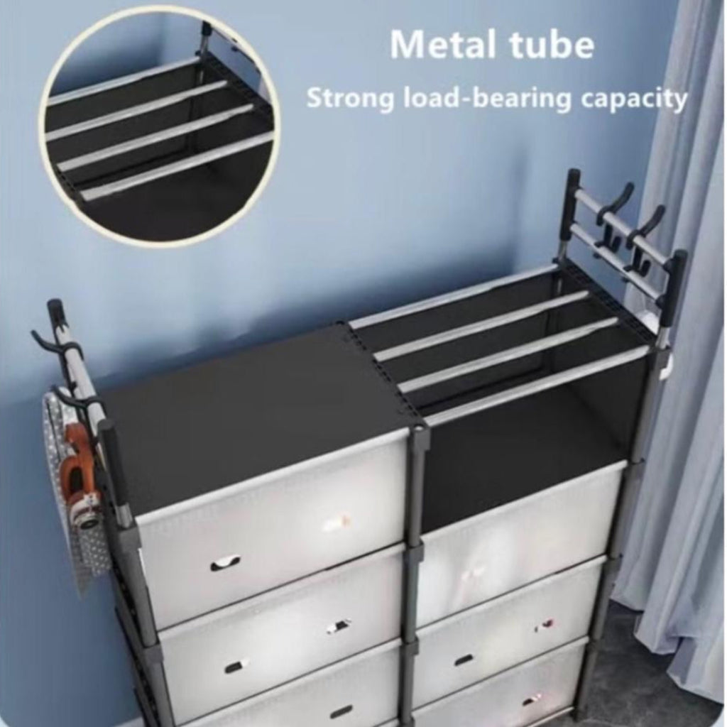 3-Tiers Storage Organizer Storage Rack Shelving Bookshelf Bookcase with Door Steel Pipe/Plastic Black/White ( Size 80x27x109 cm )