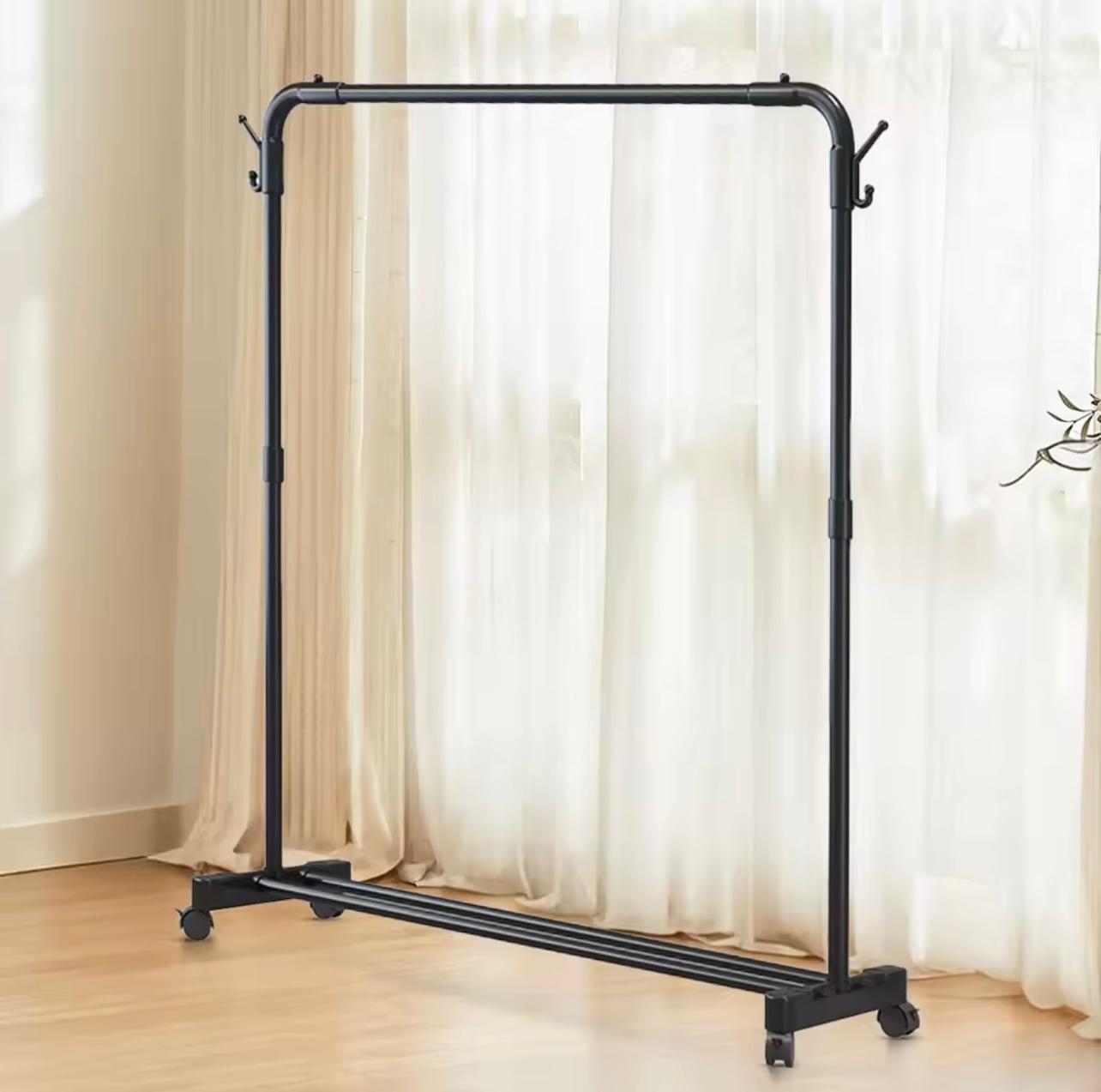 Metal Heavy-Duty Clothes Rail with Storage Shelf & Wheels – Movable Garment Rack