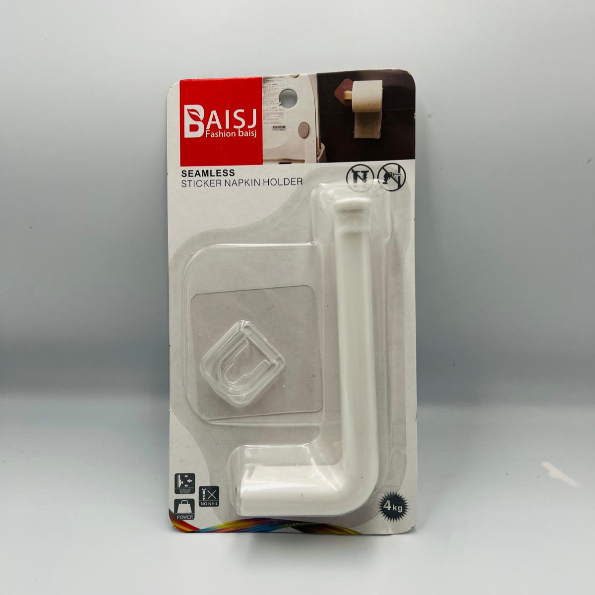 رف تخزين مناديل ذاتي اللصق على الحائط (مقاس 15 × 6 سم)