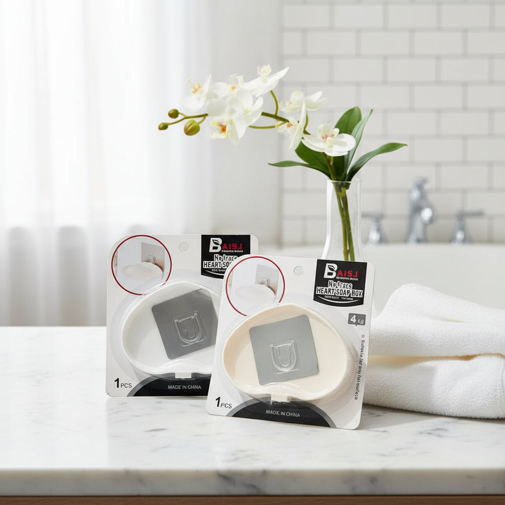 Heart Shape Soap Holder Wall Mounted Plastic Magic Sticker Series Self-Adhesive Holder
