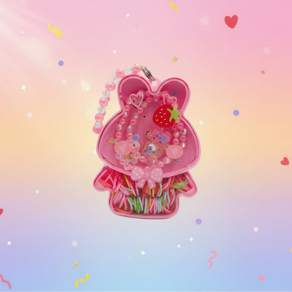 صندوق كرتوني ملون لطيف للأطفال بشريط مطاطي مطاطي، مجموعة قلادة من إكسسوارات الأطفال