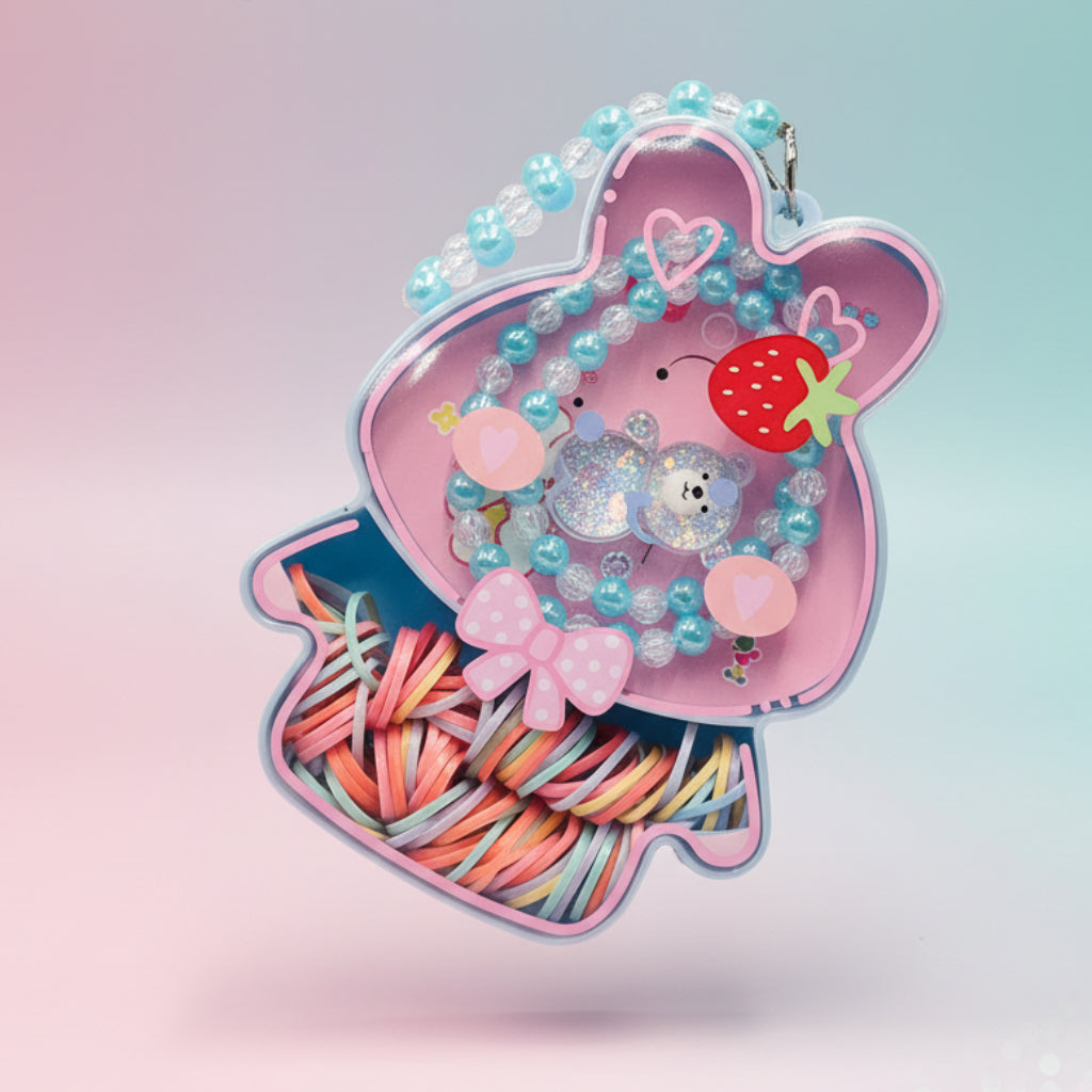 صندوق كرتوني ملون لطيف للأطفال بشريط مطاطي مطاطي، مجموعة قلادة من إكسسوارات الأطفال