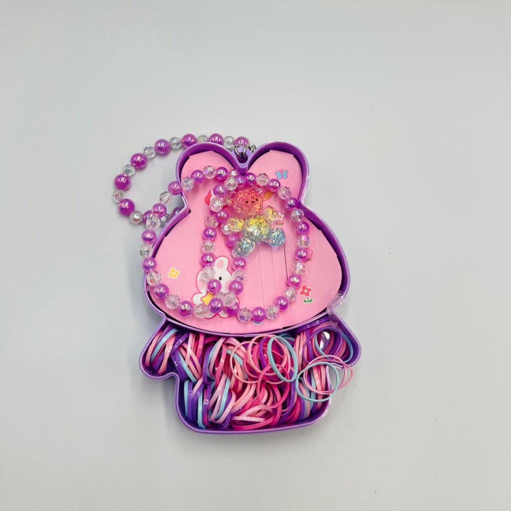 Cartoon Box Colorful Cute Baby Elastic Band Rubber, Necklace Set Kids Accessories
