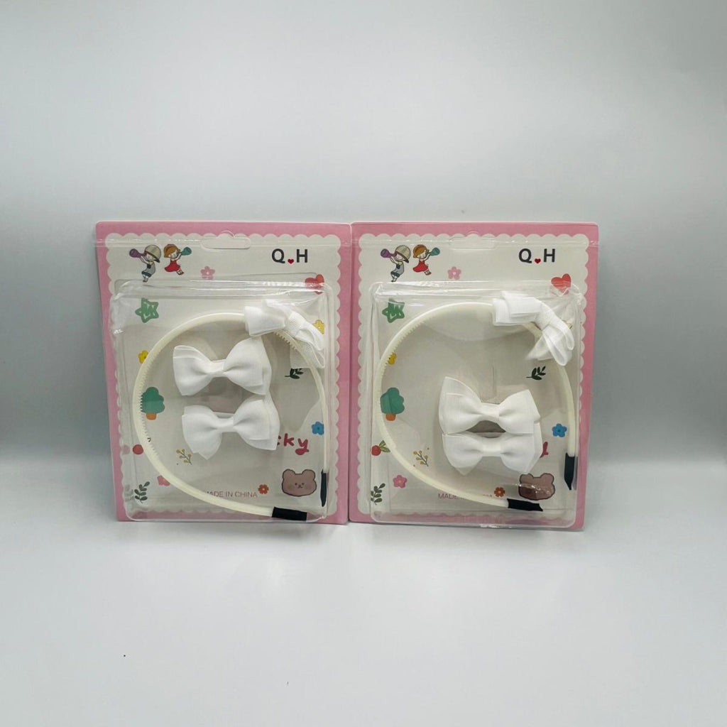 White Small Bow Girl Headband Set