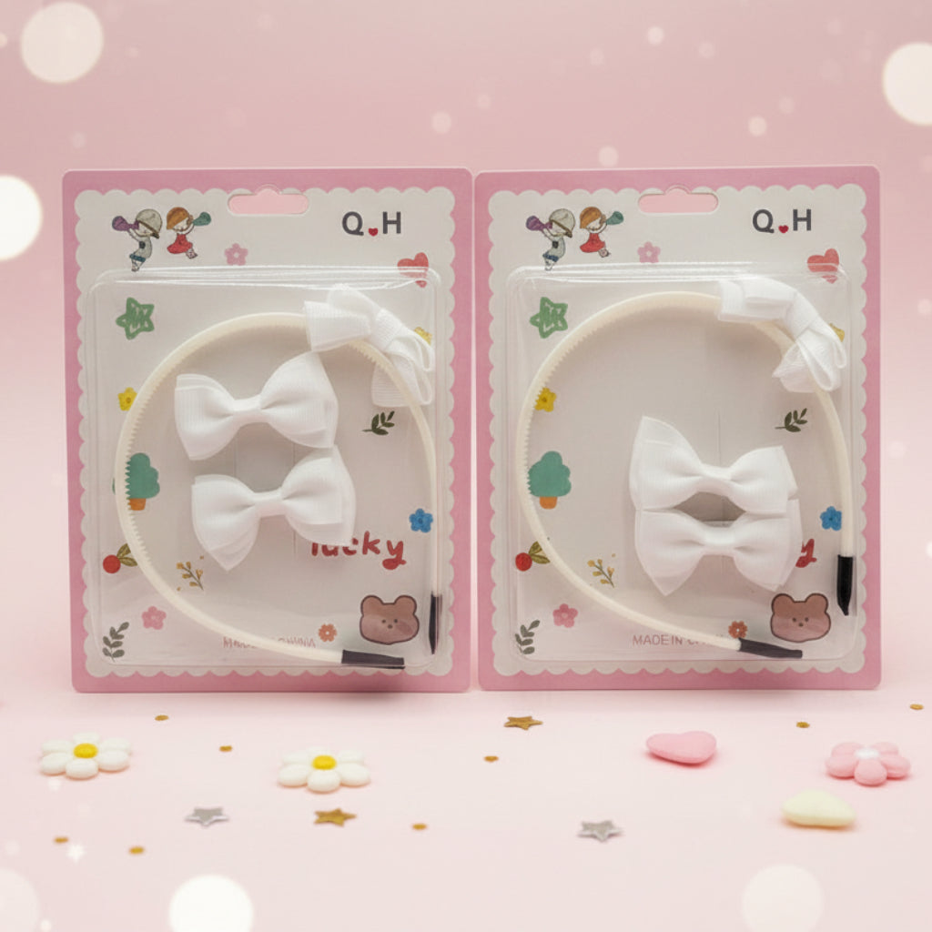 مجموعة ربطة رأس فتاة بفيونكة صغيرة باللون الأبيض