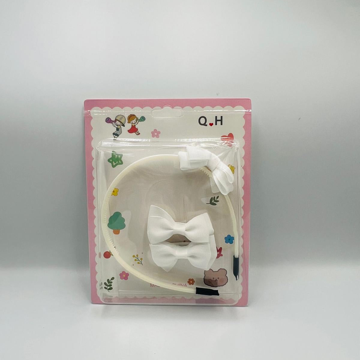 White Small Bow Girl Headband Set