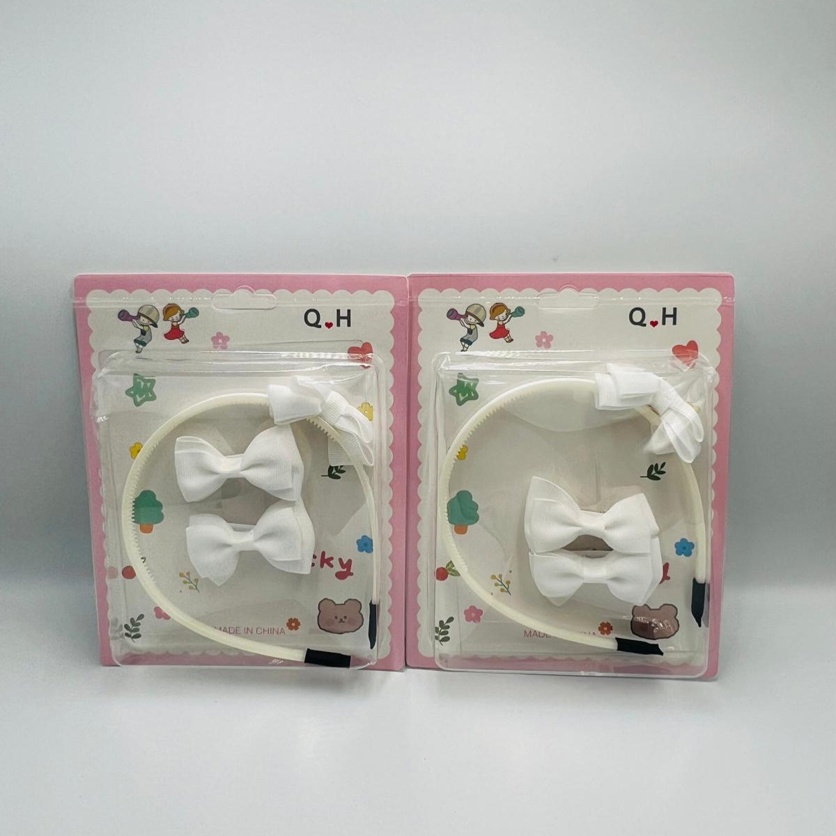 White Small Bow Girl Headband Set