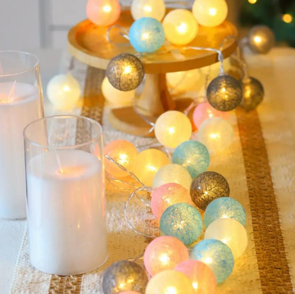 3M 20-LED سلسلة أضواء باستيل كروية - أضواء خرافية تعمل بالبطارية لغرفة النوم وديكور الزفاف والحفلات