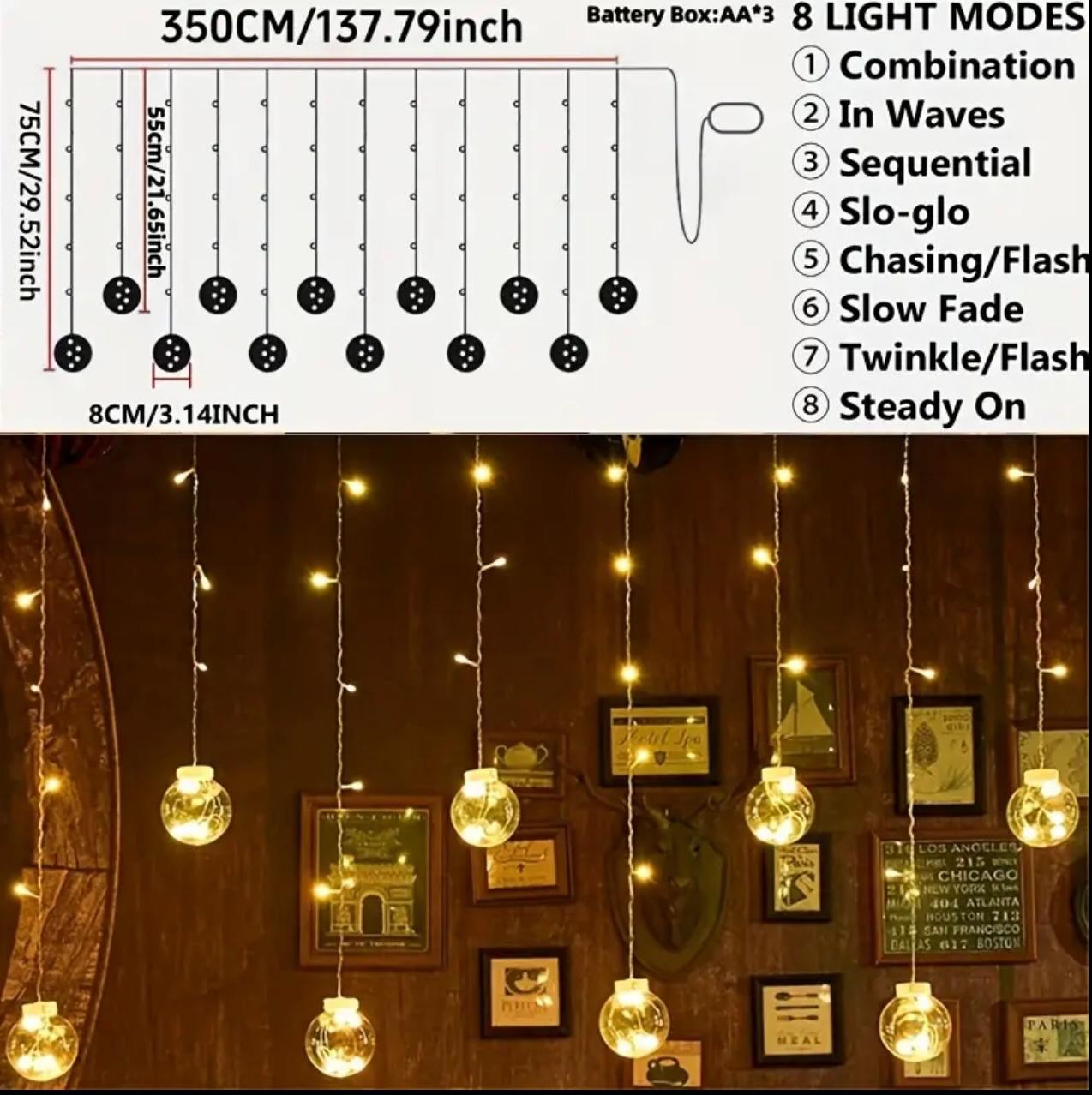 سلسلة مصابيح خرافية بطول 3.5 متر مع 108 مصابيح LED - تصميم كروي شفاف يعمل بالبطارية