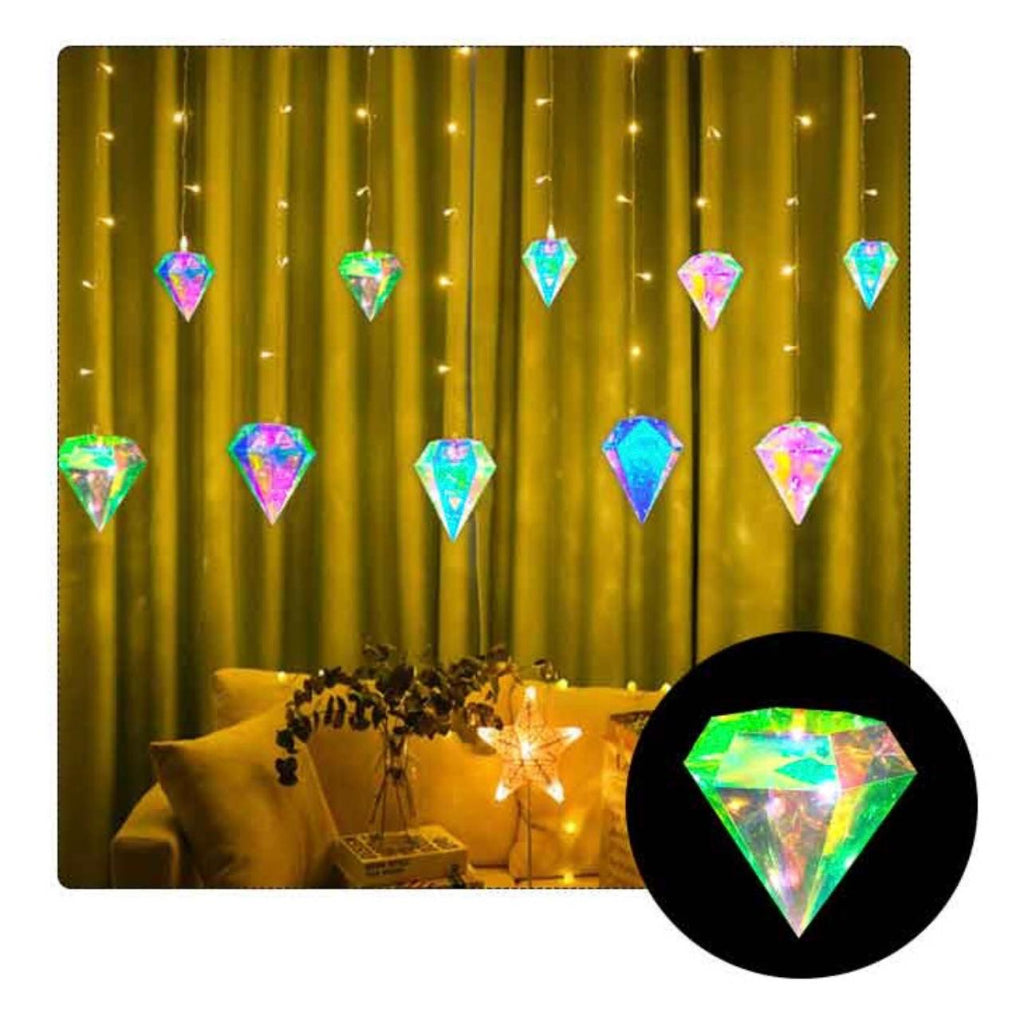أضواء سلسلة ستائر كريستالية ماسية - أضواء معلقة LED متعددة الألوان للمنزل والحفلات وديكور عيد الميلاد