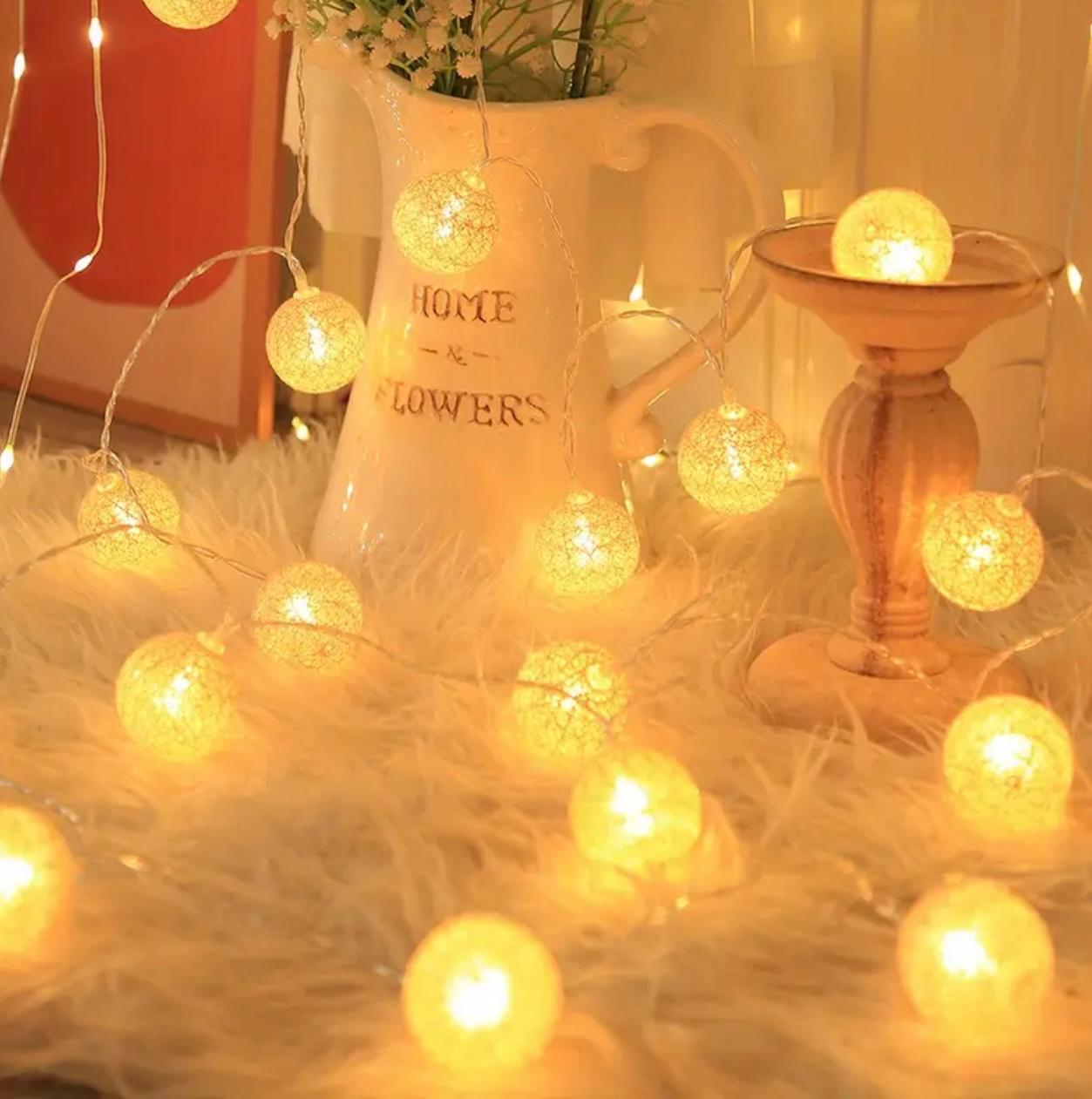 3M 20 Led Battery-Powered Beaded Fairy String Lights – Elegant Handmade Beige Lights for Bedroom, Wedding & Party Décor