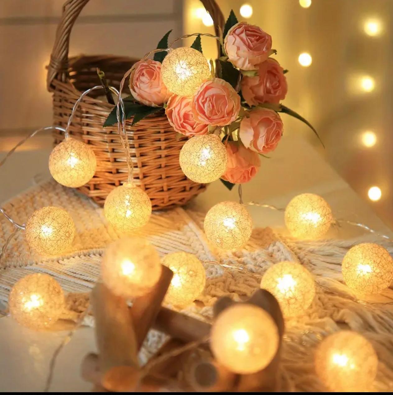 3M 20 Led Battery-Powered Beaded Fairy String Lights – Elegant Handmade Beige Lights for Bedroom, Wedding & Party Décor