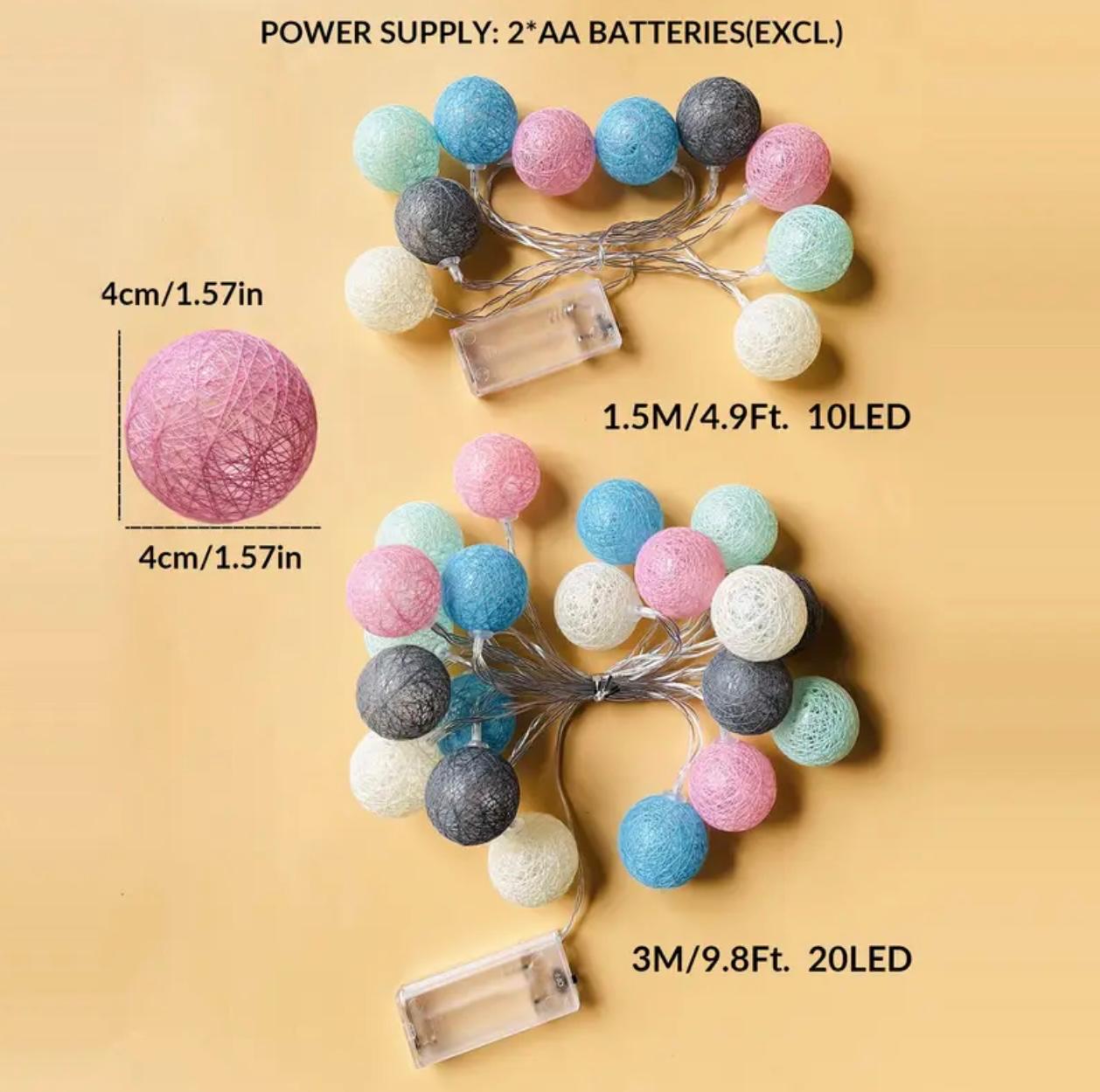 3M 20-LED سلسلة أضواء باستيل كروية - أضواء خرافية تعمل بالبطارية لغرفة النوم وديكور الزفاف والحفلات