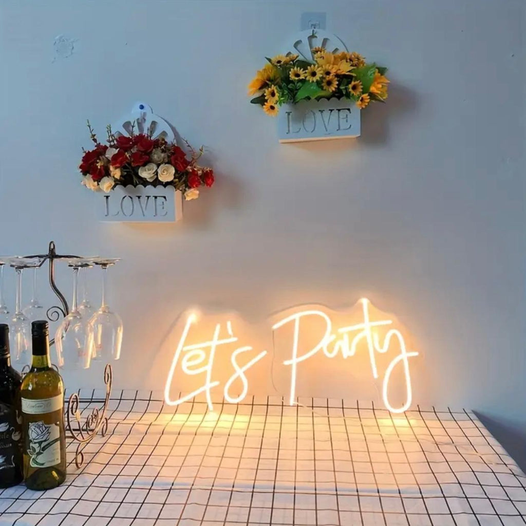 Let’s Party” LED Warm Neon Sign – Decorative Light for Wall & Party Décor