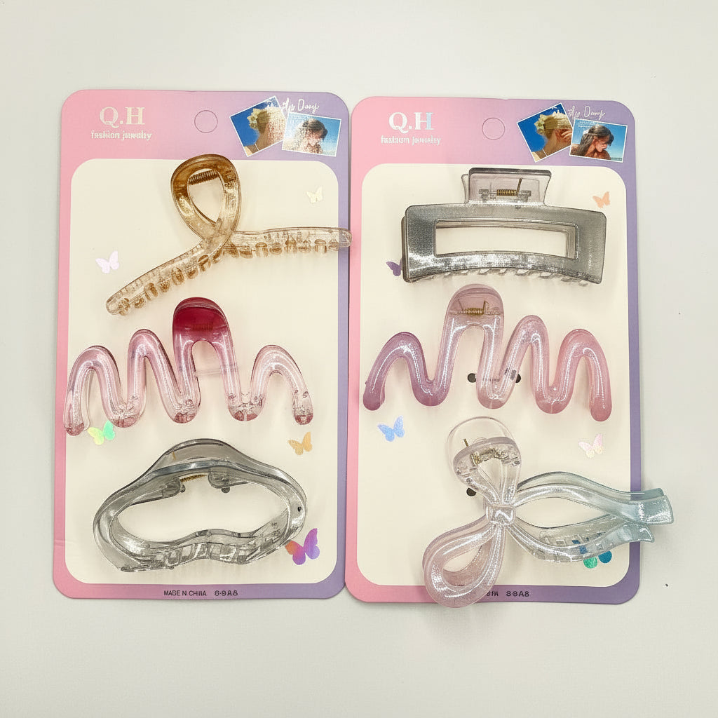 3 Pcs Set Fancy Hair Clips – Random Design & Color